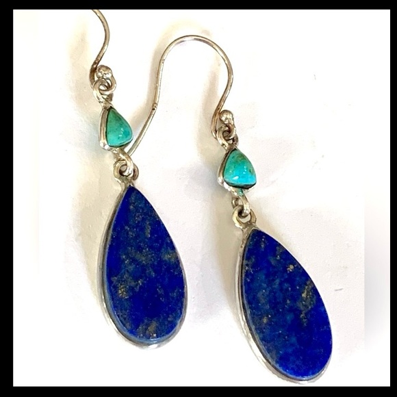 Lapis & Turquoise Sterling Silver Earrings - Picture 1 of 3